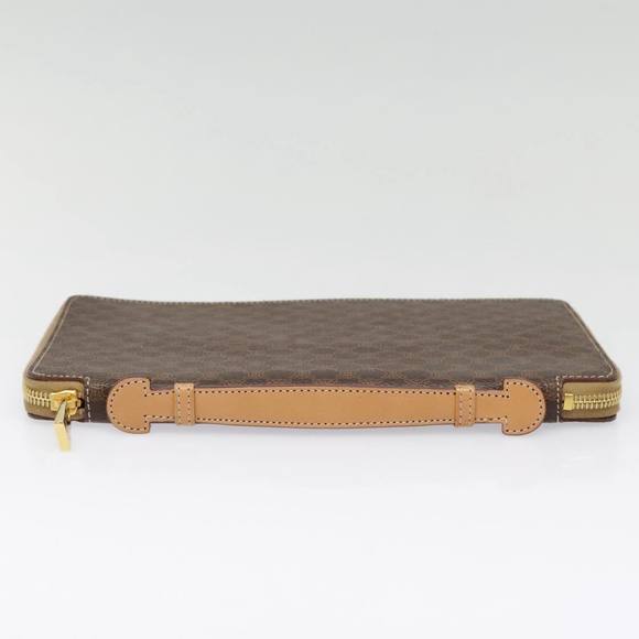 CELINE Macadam Canvas Clutch Bag PVC Leather Brown Gold Auth 90268 - Picture 4 of 16